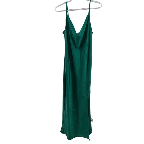 Justify Dresses & Skirts - Justify Slip Dress Women Large Green Cowl Neck Satin Side Slit Glam Wedding Chic